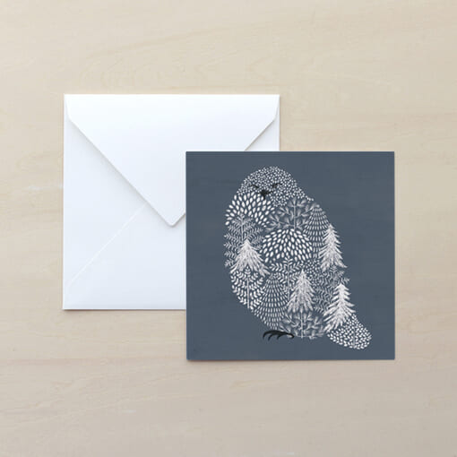 白フクロウのイラストのメッセージカード